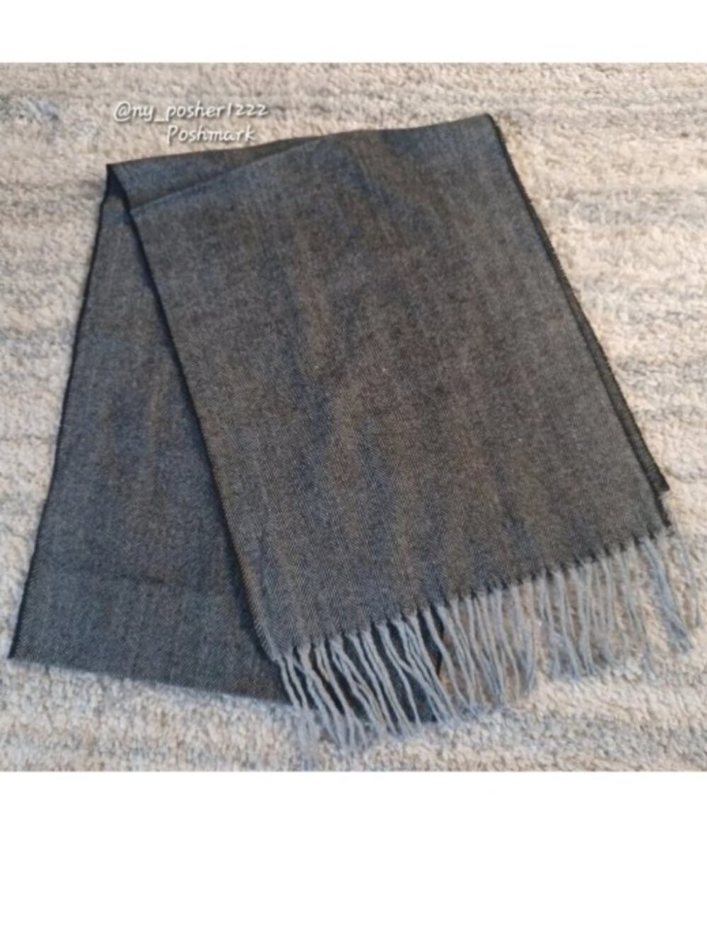 Herringbone Chevron Fringed Winter Scarf Gray